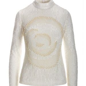 Boston Proper Pearl Embellished Mock-Neck Knit Top (371)